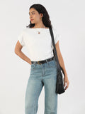 Women's Casual Solid Boat Neck White Top