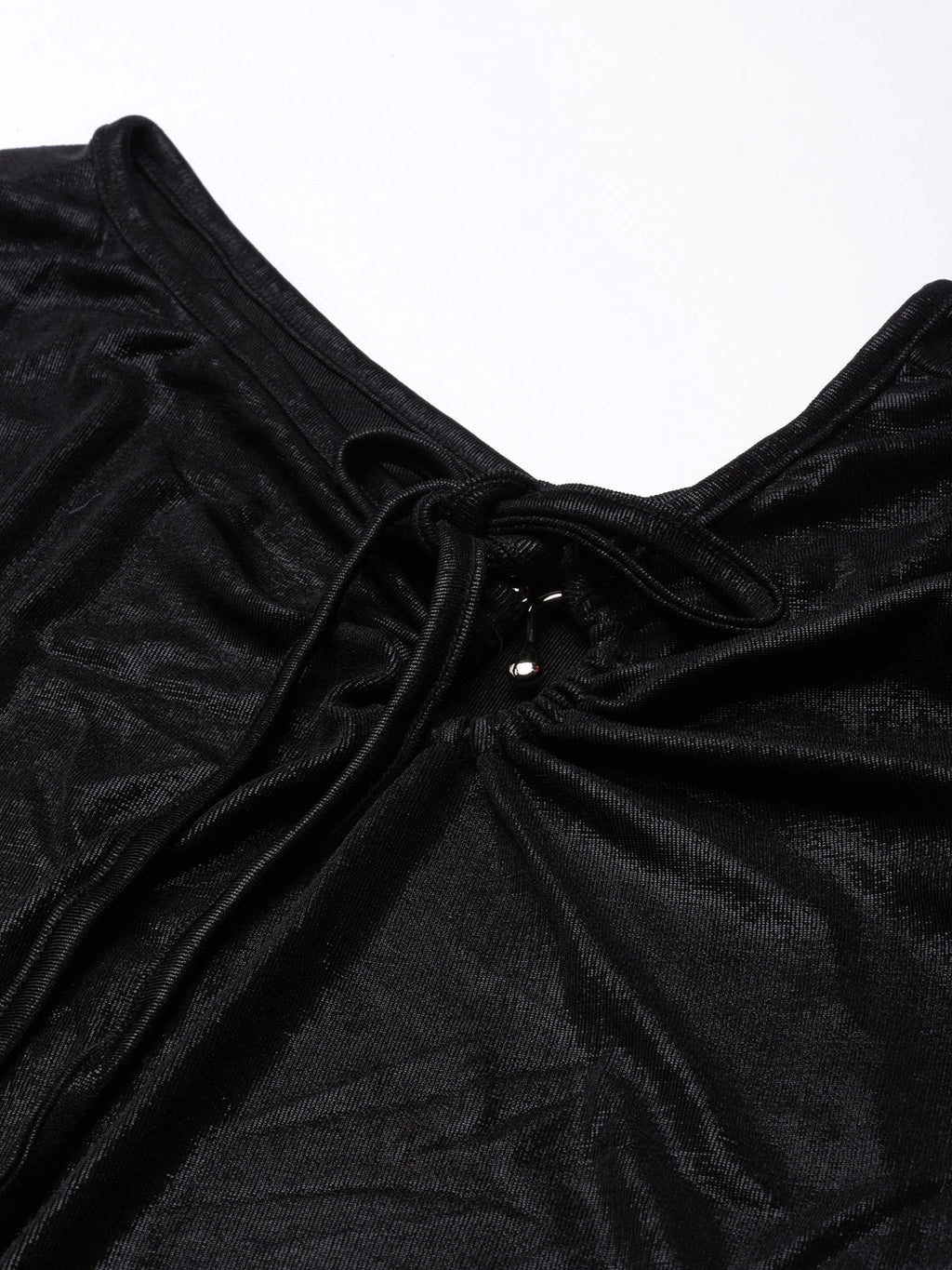 Women's Black Tie-Up Neck Fitted Top