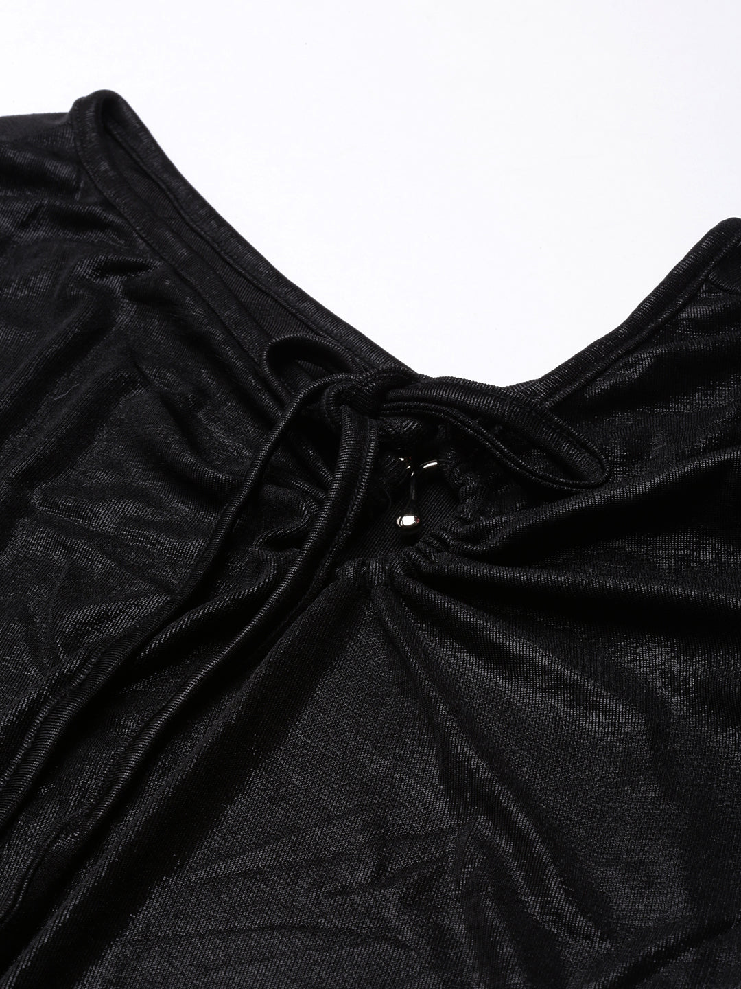 Women's Black Tie-Up Neck Fitted Top