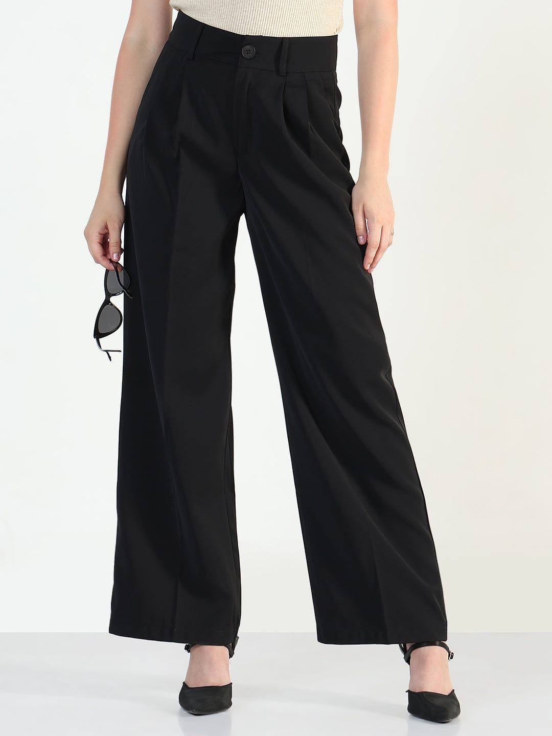 Women's Black Straight Fit Korean Pants