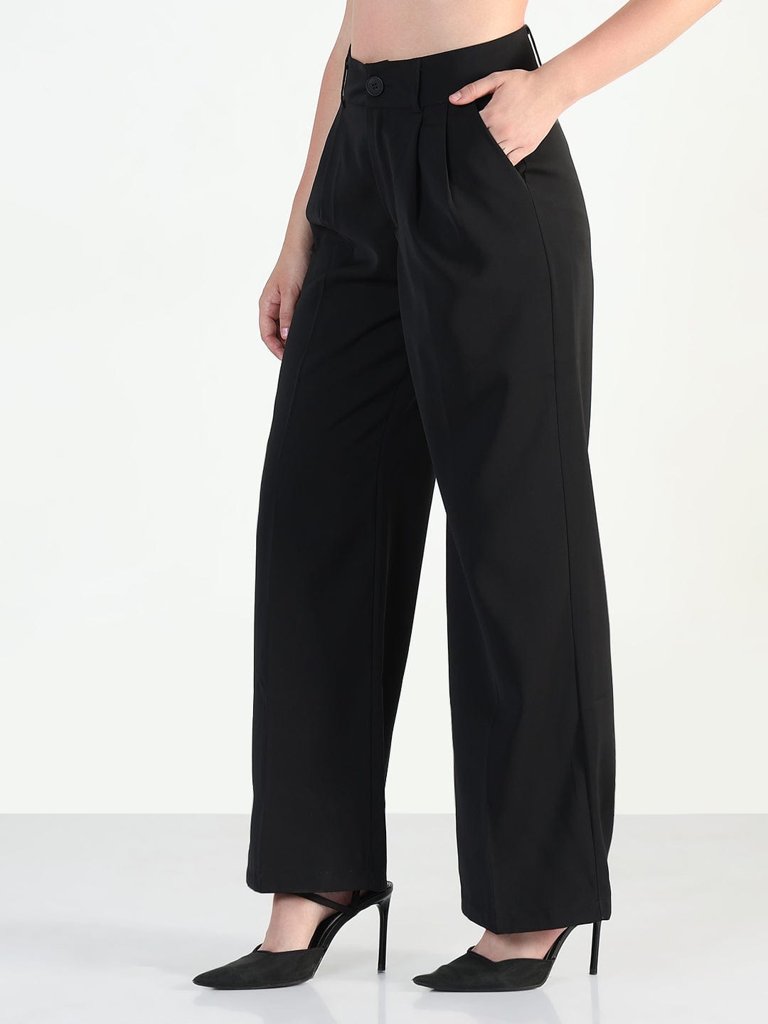 Women's Black Straight Fit Korean Pants