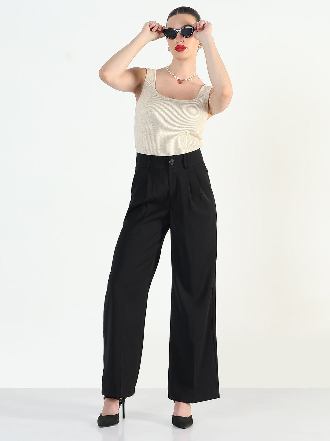 Women's Black Straight Fit Korean Pants