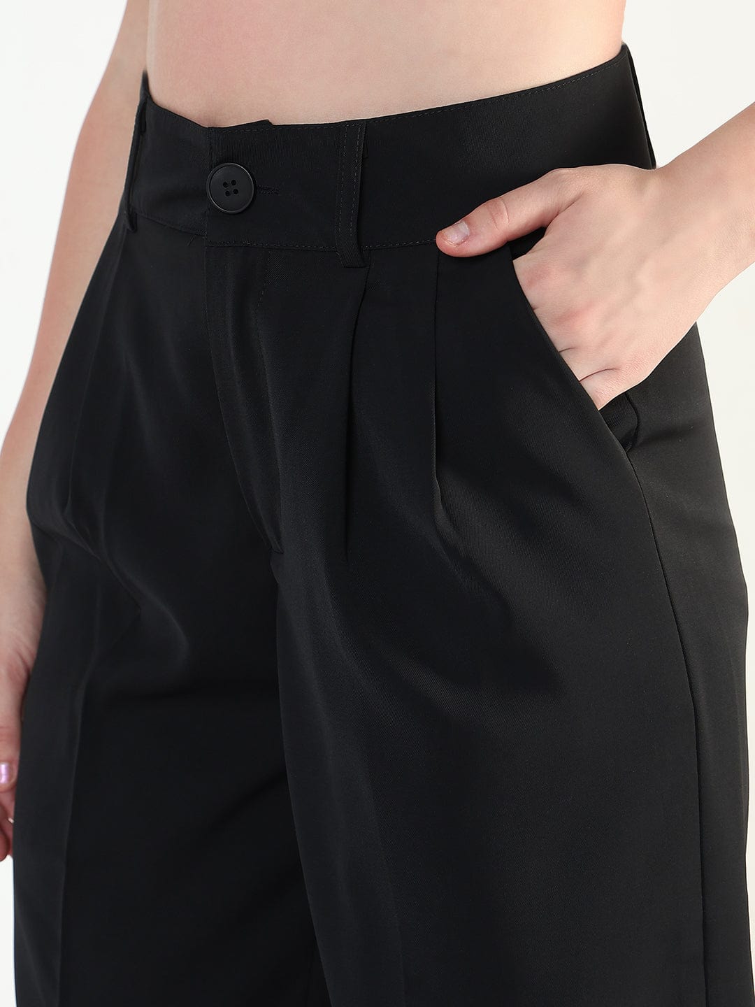 Women's Black Straight Fit Korean Pants