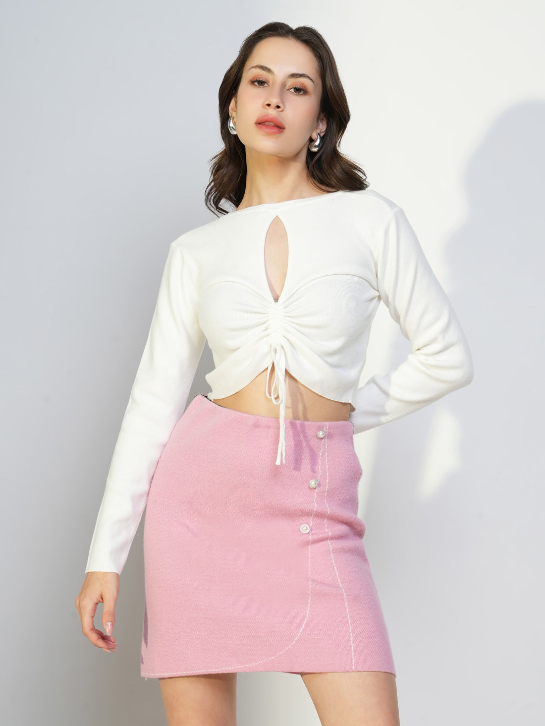 Women's White Long Sleeves Crop Top