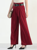 Women's Maroon Straight Fit Korean Pants with Belt