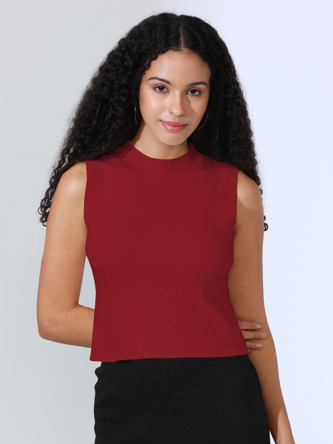Women's Red Ribbed Sleeveless Top