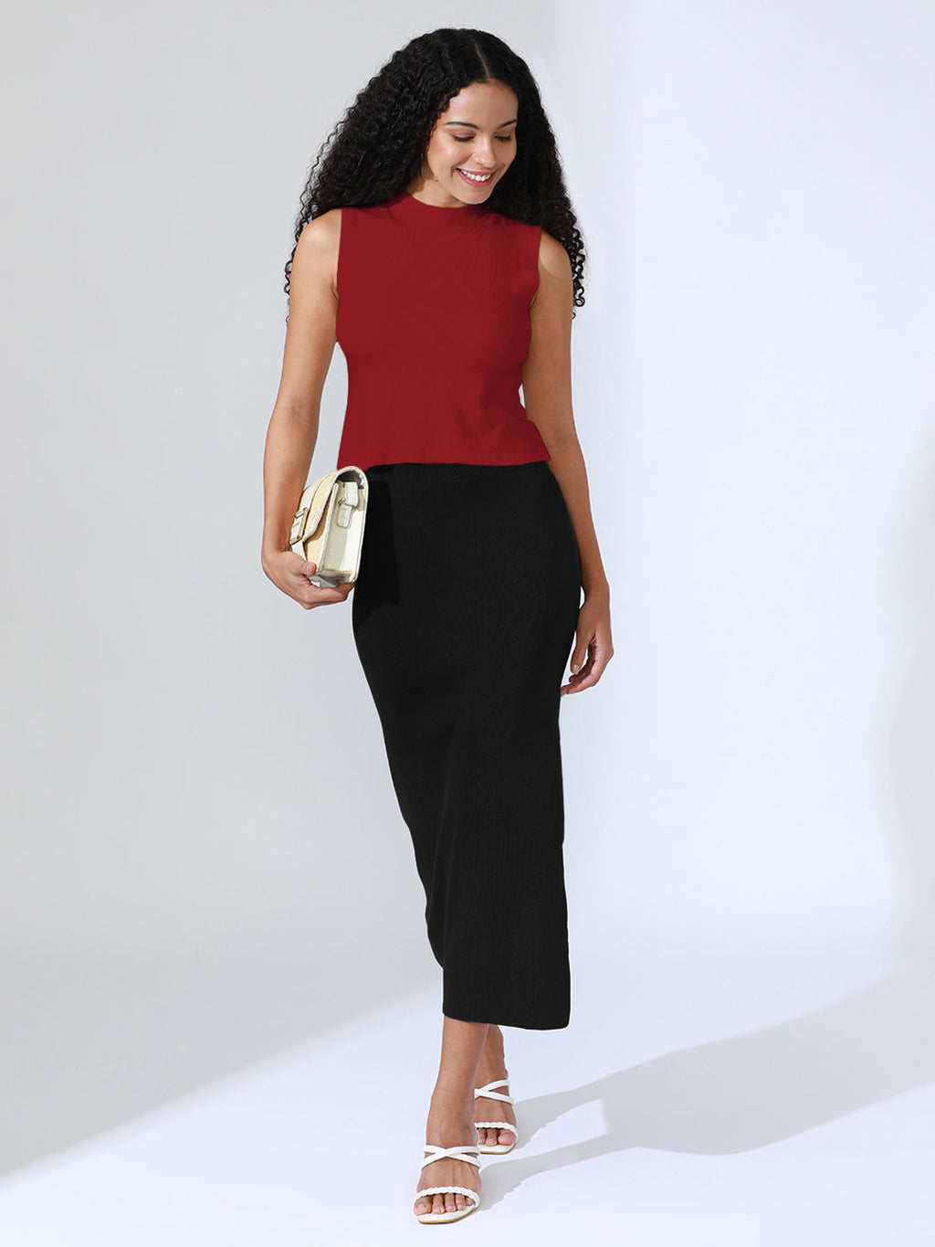 Women's Red Ribbed Sleeveless Top