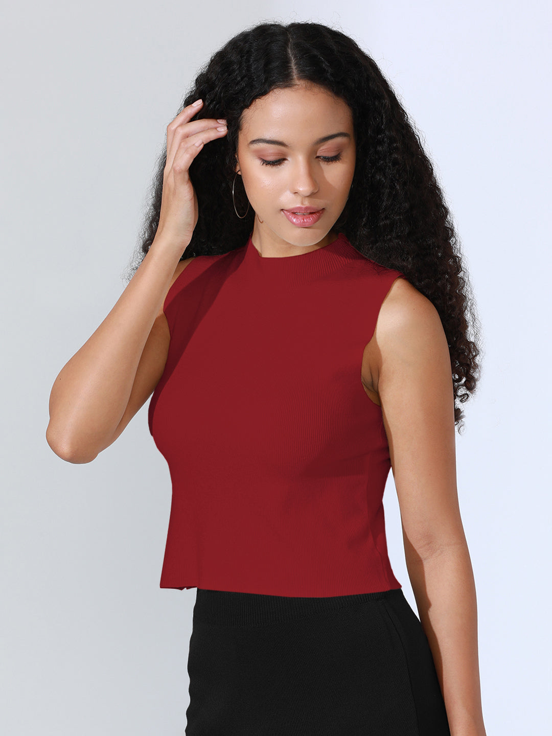 Women's Red Ribbed Sleeveless Top