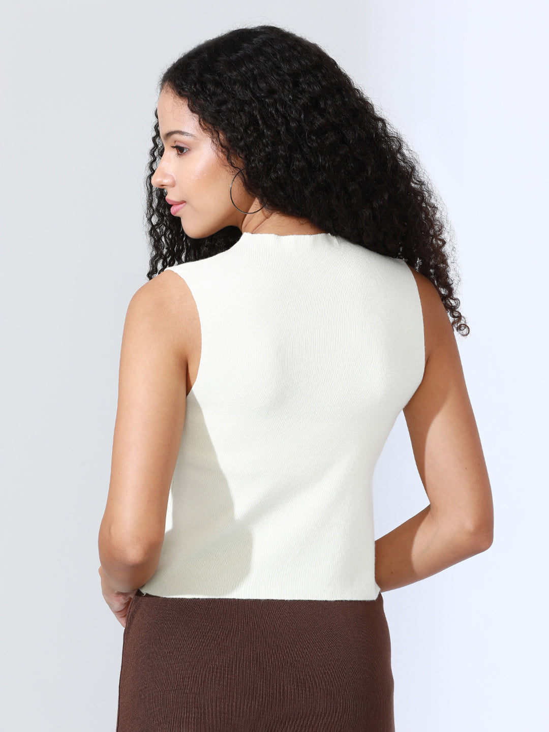 Women's White Ribbed Sleeveless Top