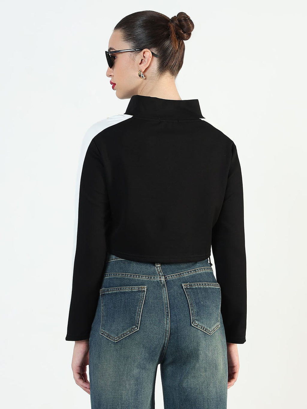 Women's Colourblocked Black High-Low Short Top