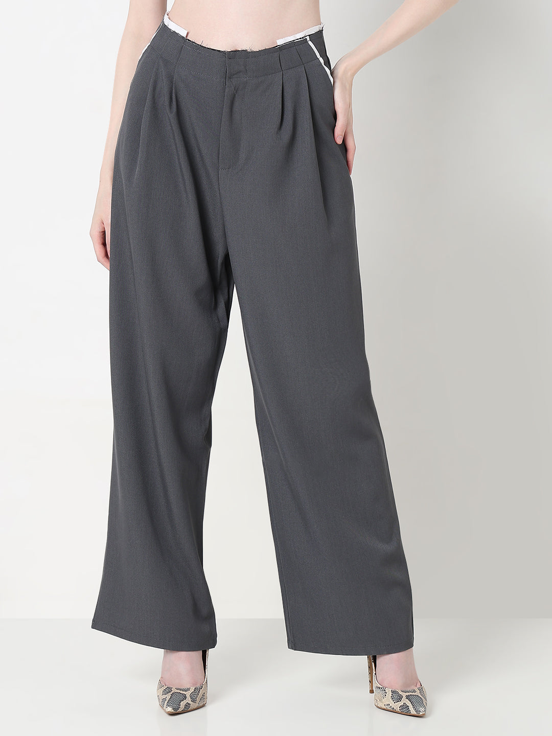 Women's Grey Pleated Trousers