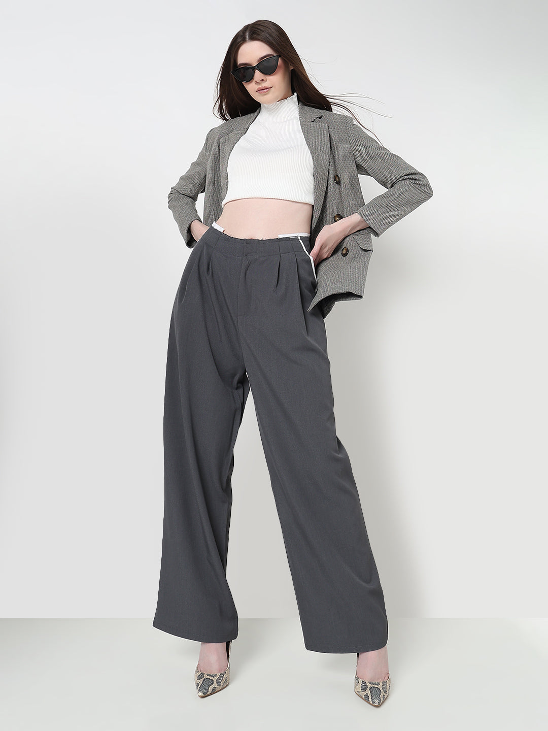 Women's Grey Pleated Trousers