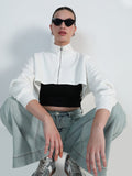 Women's White Zip up Cropped Sweatshirt with Tank Top