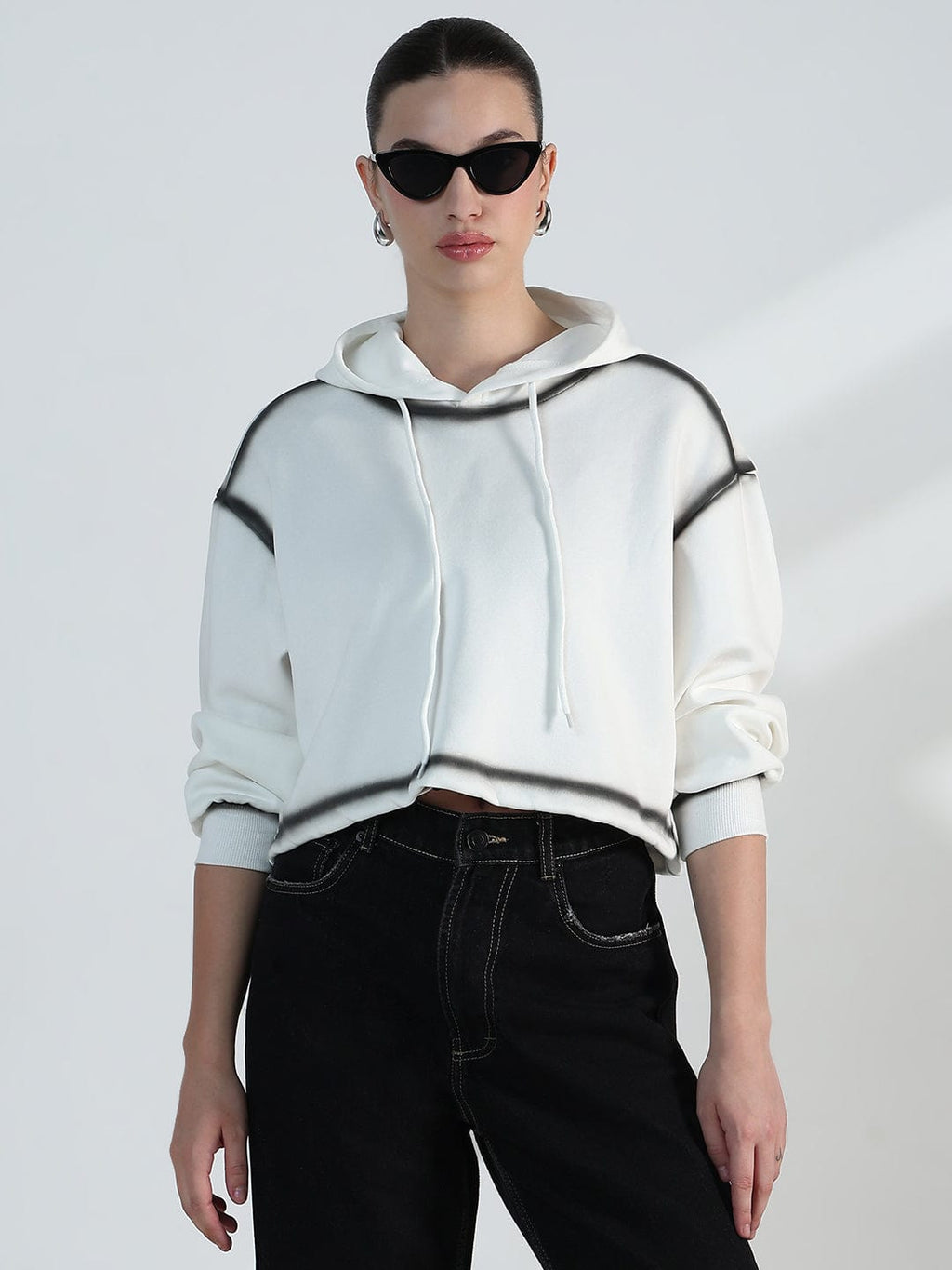 Women's White Oversized Hooded Sweatshirt