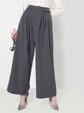 Women's Grey Pleated Wide Leg Formal Trousers