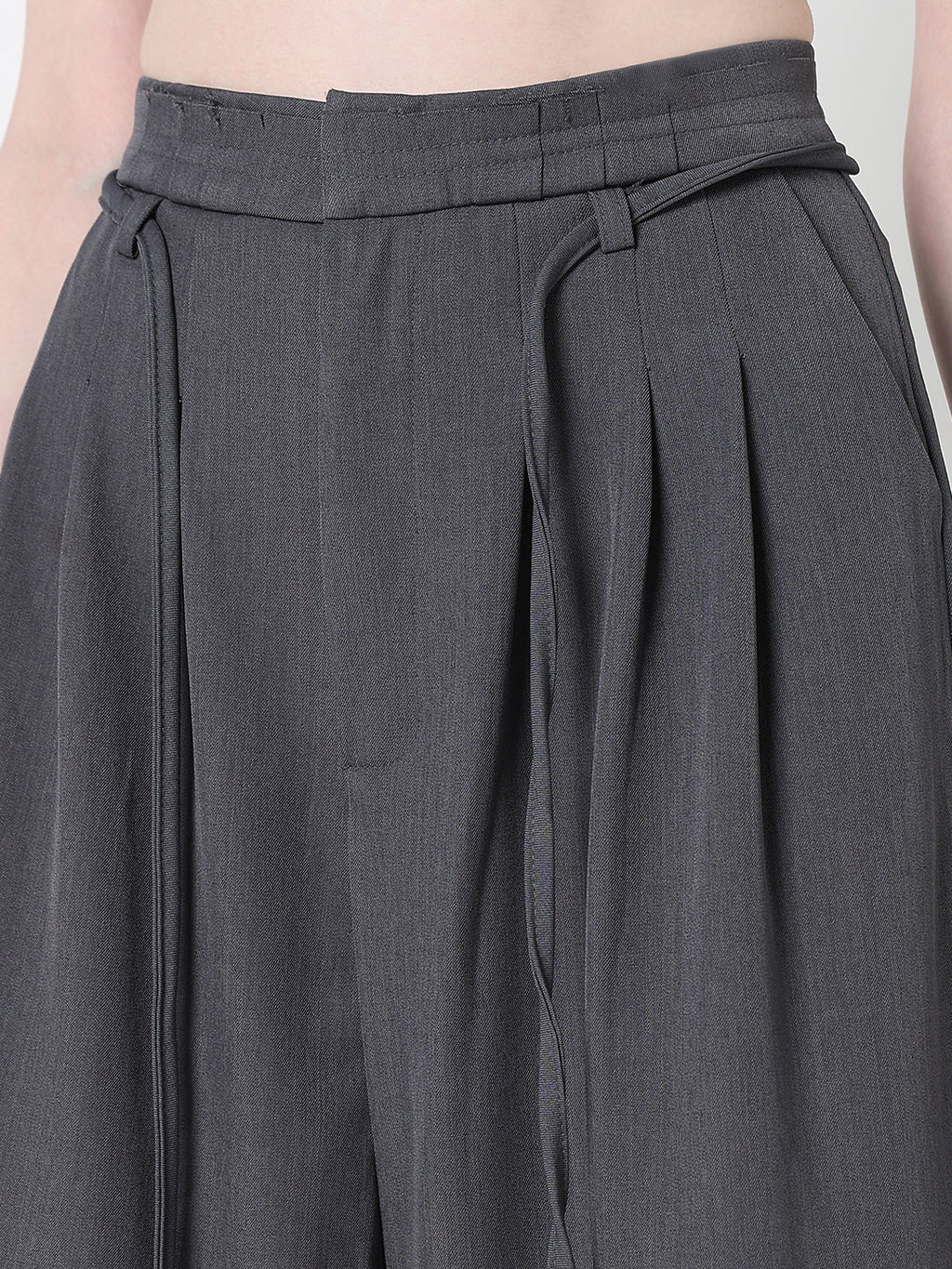 Women's Grey Pleated Wide Leg Formal Trousers