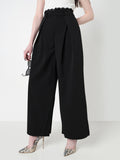 Women's Black Wide Leg Formal Trousers with Lace Trim Detail