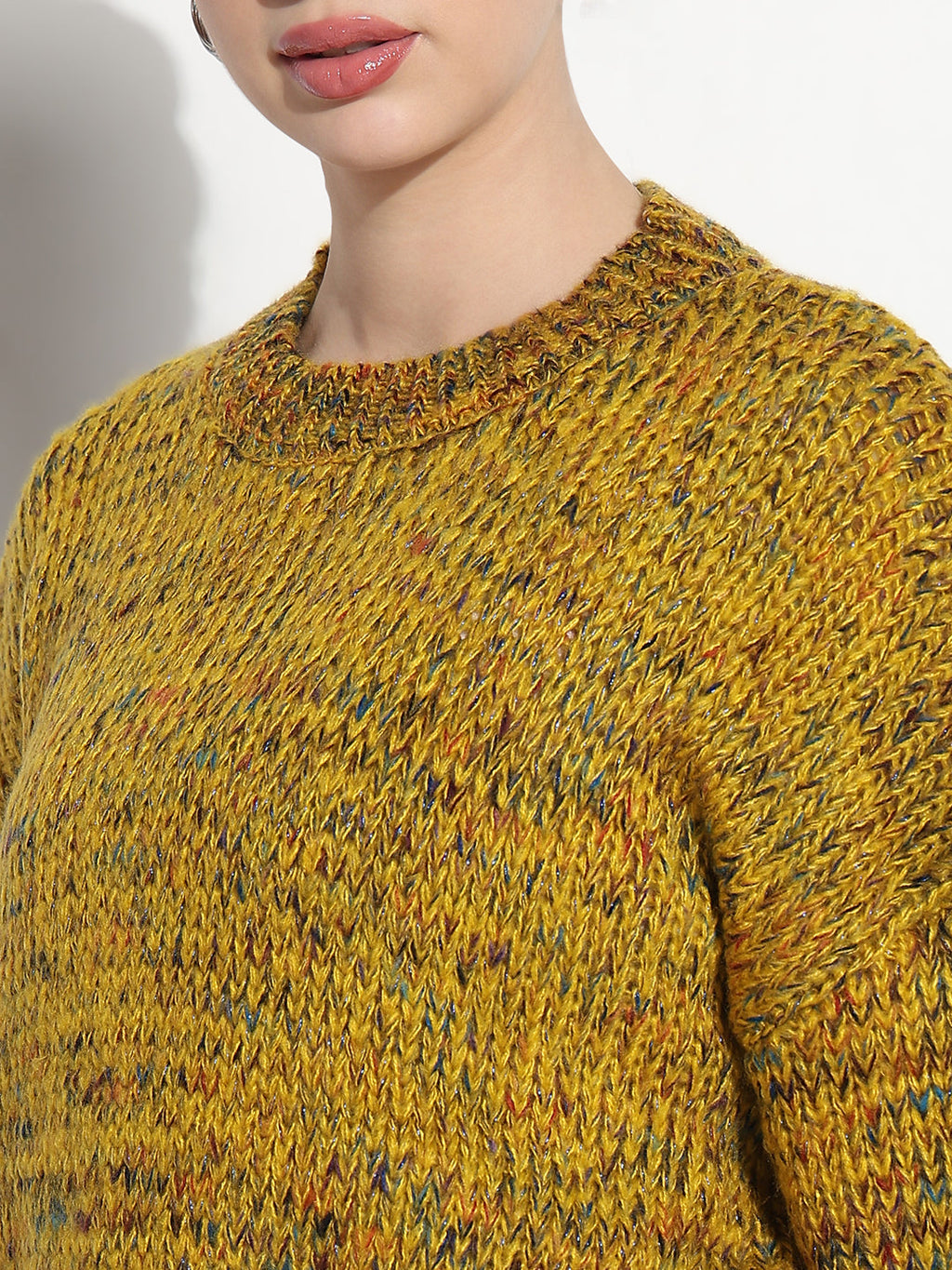 Women's Mustard Knitted Round Neck Pullover Top