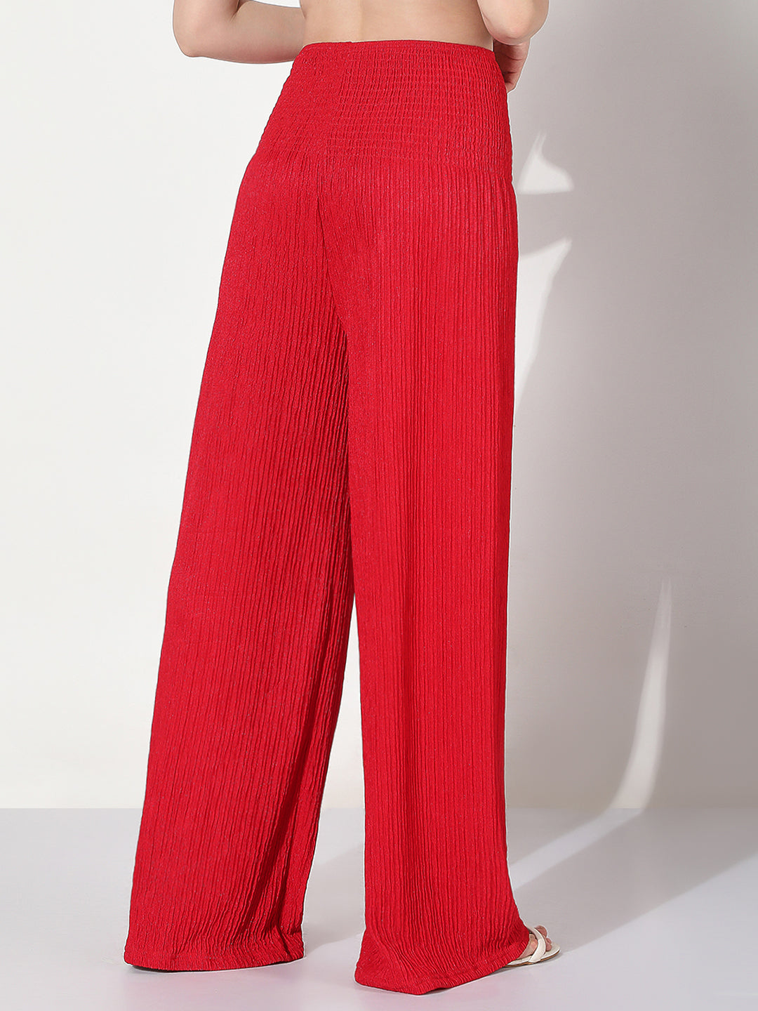 Women's Smocked Red Wide Leg Trouser