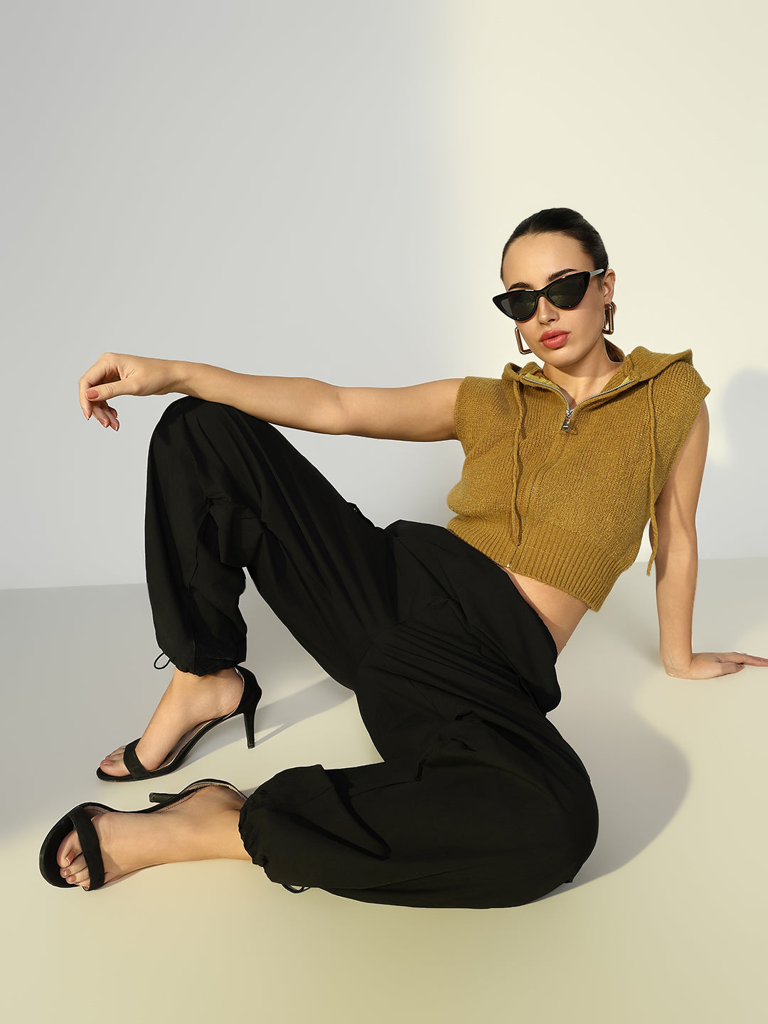 Women's Black Parachute Cargos with Side Pockets