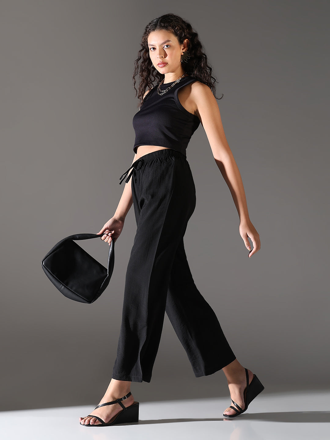 Women's Black Comfort Straight Fit Trousers