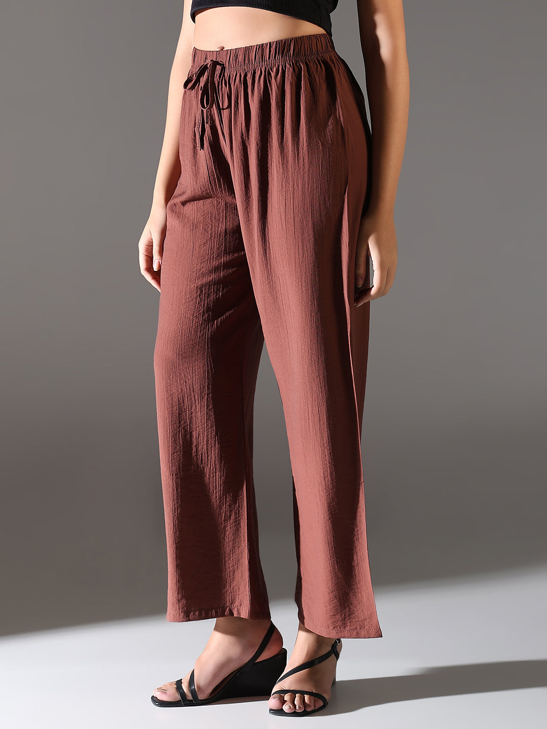 Women's Brown Comfort Straight Fit Trousers