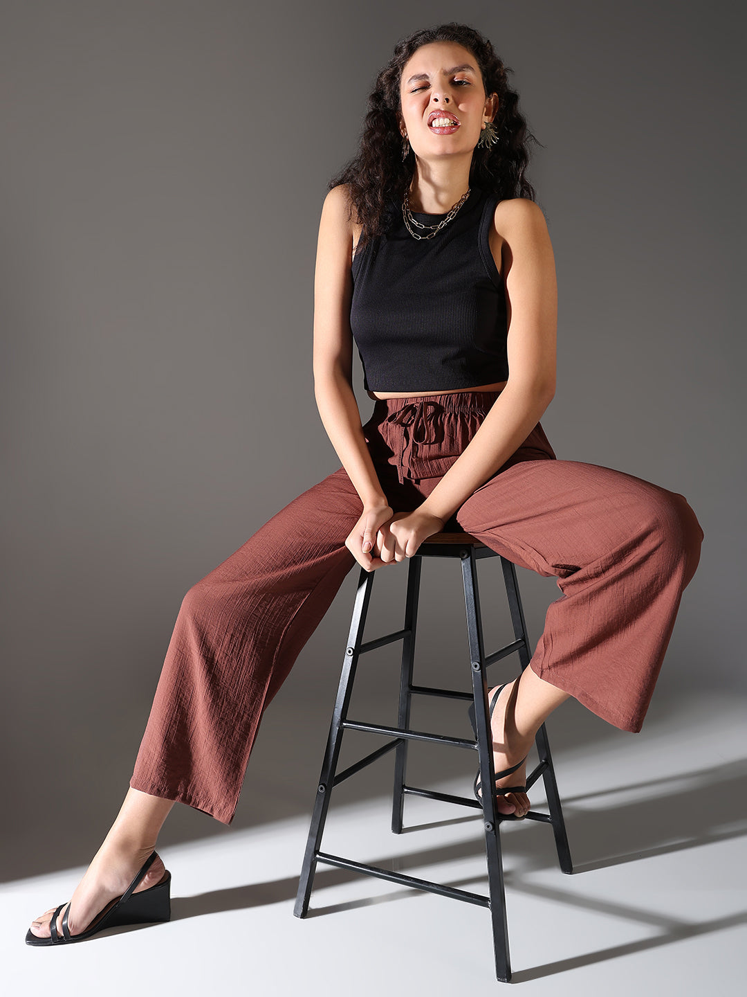 Women's Brown Comfort Straight Fit Trousers