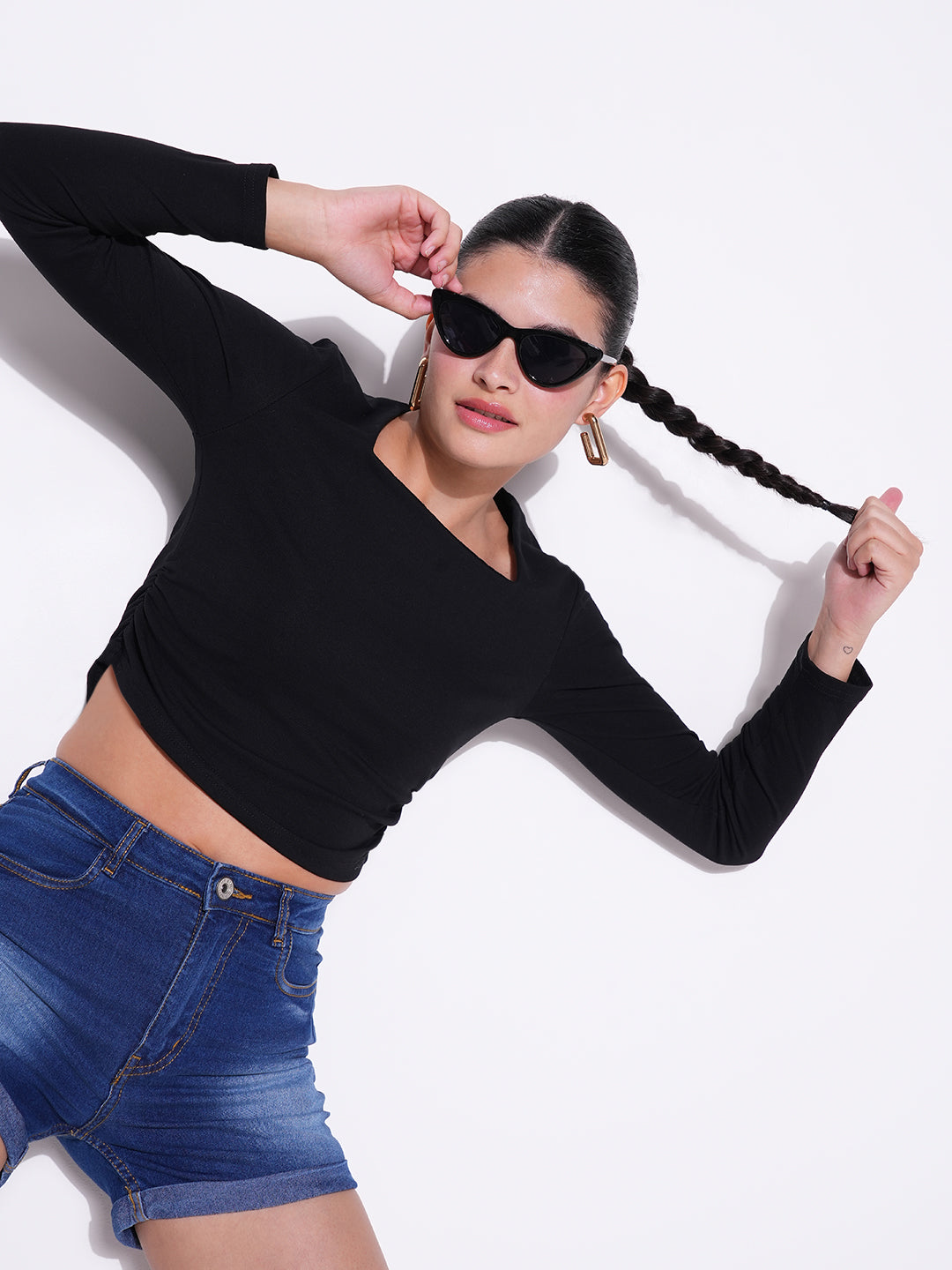 Women's Black Square Neck Cotton Crop Top