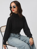 Women's Textured Black High Neck Top
