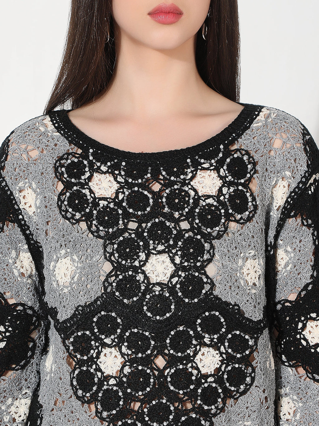 Women's Floral Black Crochet Top