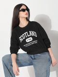 Women's Typography Black Crew Neck Long Sleeves Crop Top