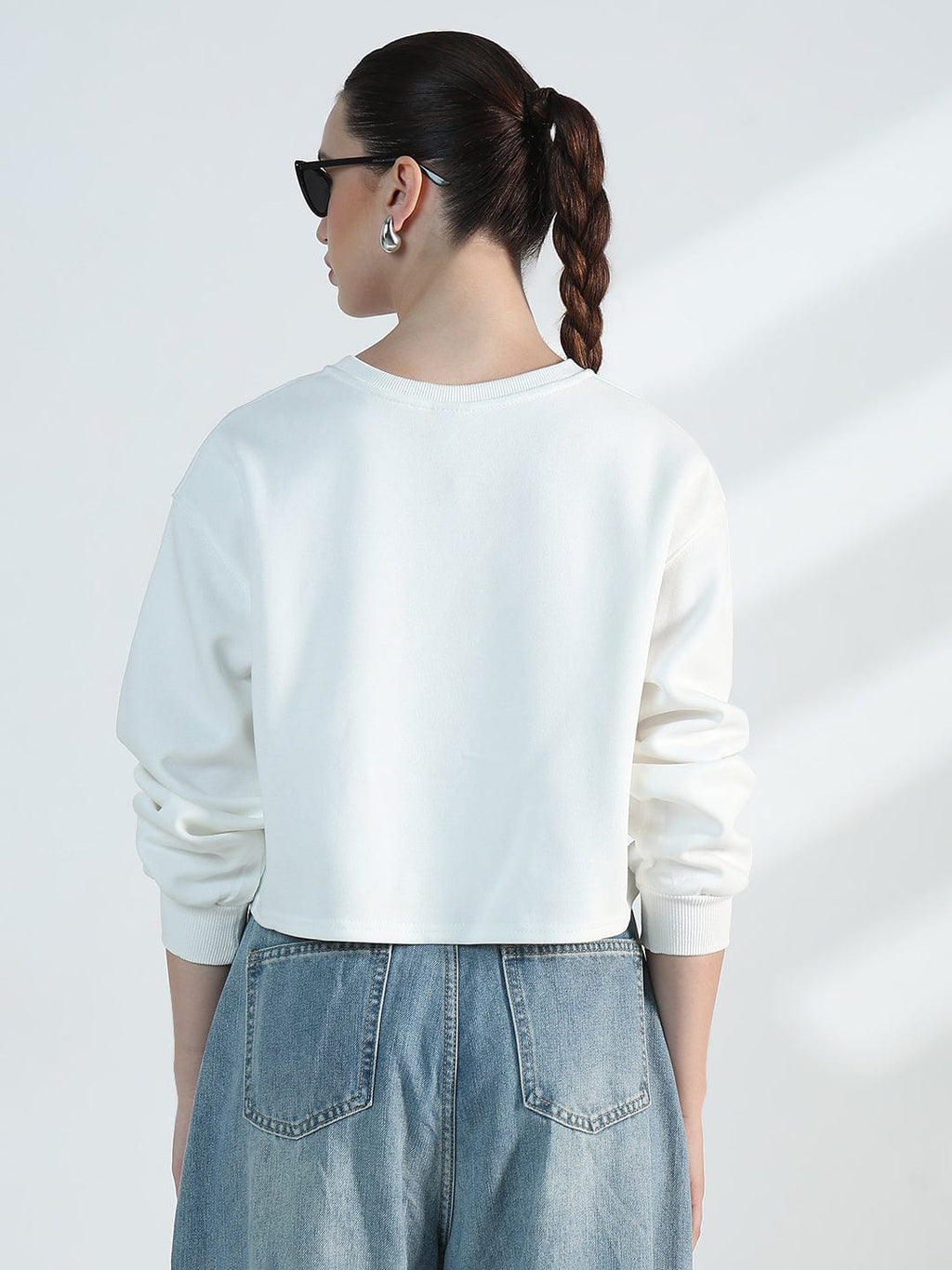 Women's White Oversized Round Neck Sweatshirt