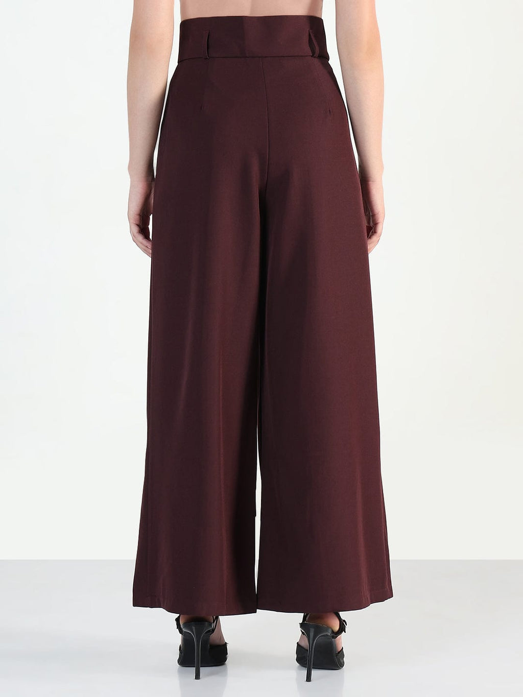 Women's Burgundy Relaxed Fit Wide Leg Trousers