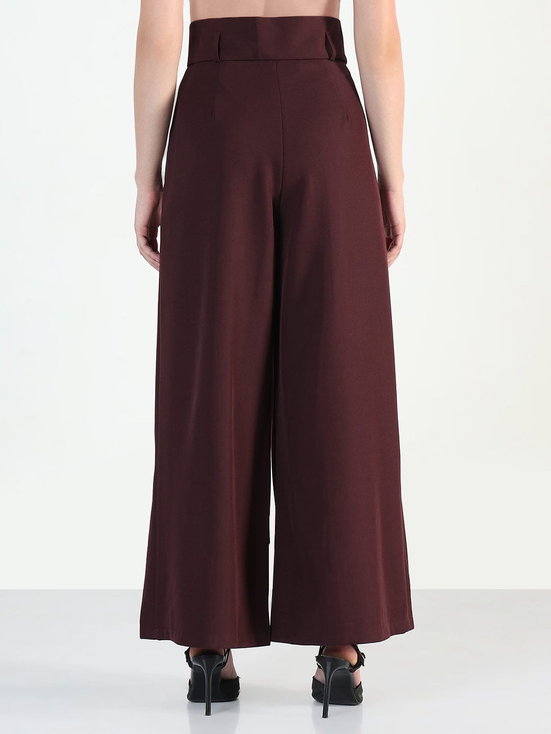 Women's Burgundy Relaxed Fit Wide Leg Trousers
