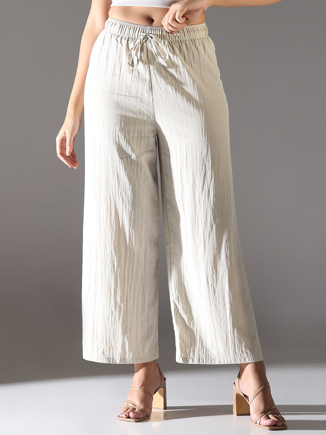 Women's Cream Comfort Straight Fit Trousers