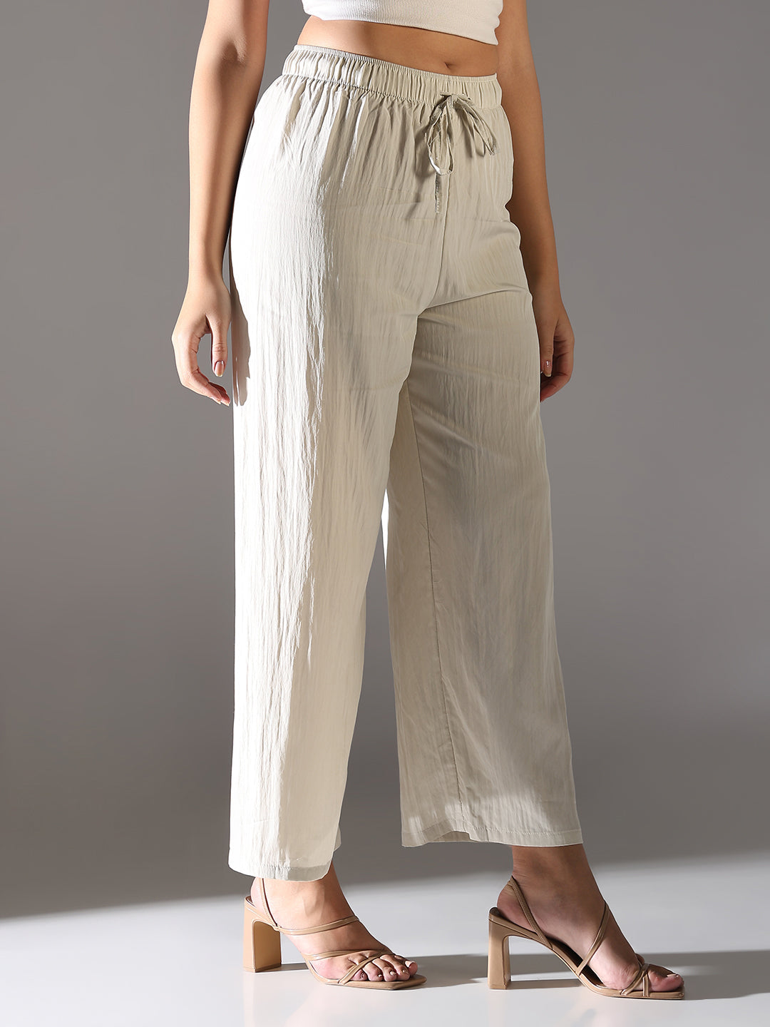 Women's Cream Comfort Straight Fit Trousers
