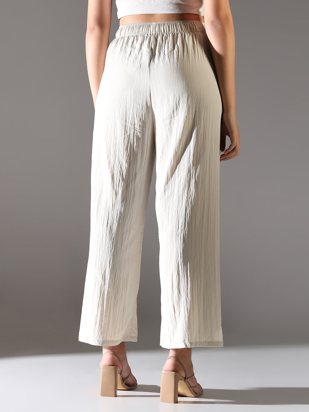 Women's Cream Comfort Straight Fit Trousers