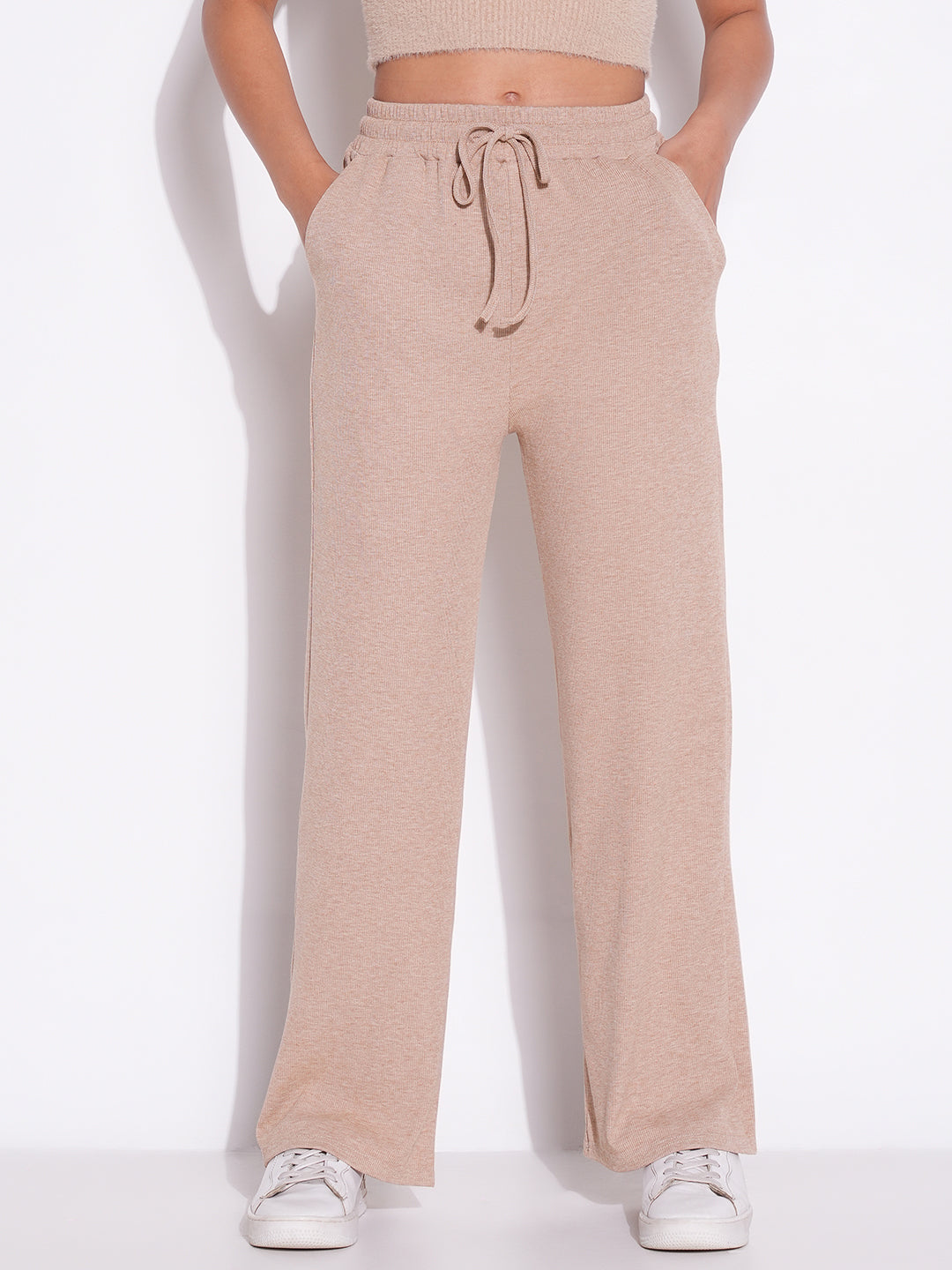 Women's Beige Comfort Mid-Rise Regular Fit Parallel Trousers