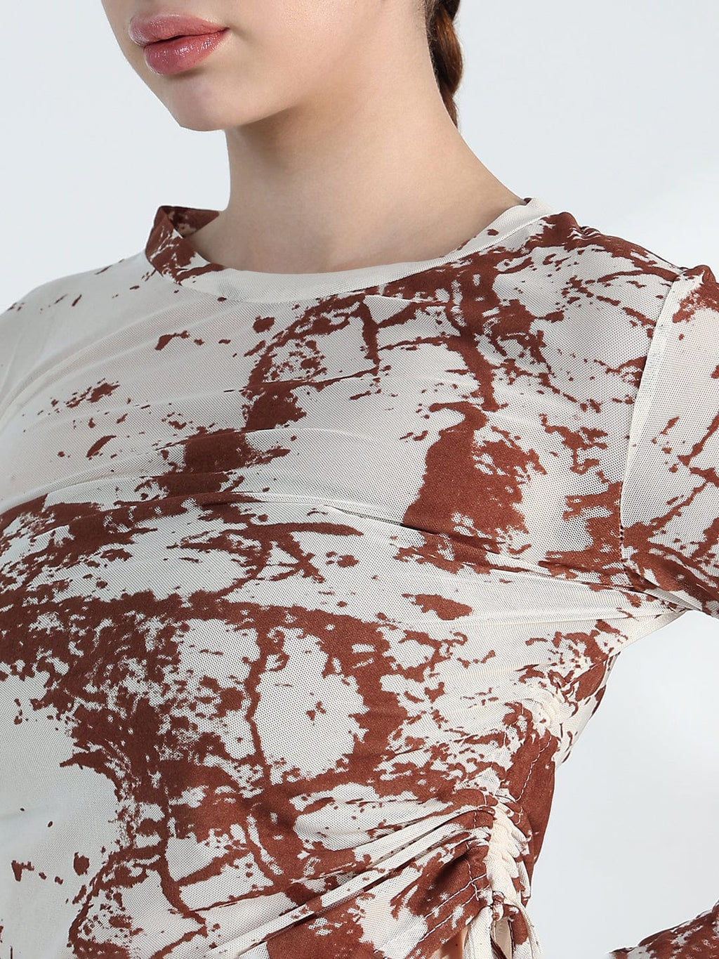 Women's Abstract Print Ruched Side Tie-up Top