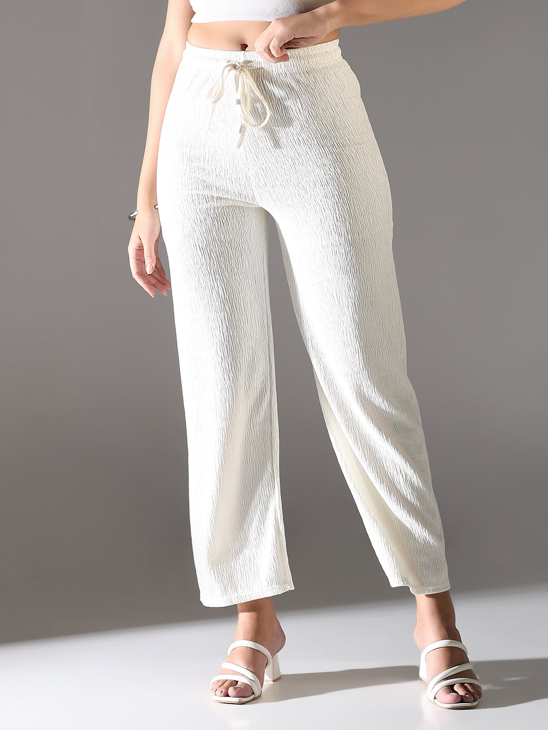 Women's Off White Comfort Straight Fit Trousers