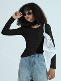 Women's Black Cut-Out High Neck Asymmetric Top