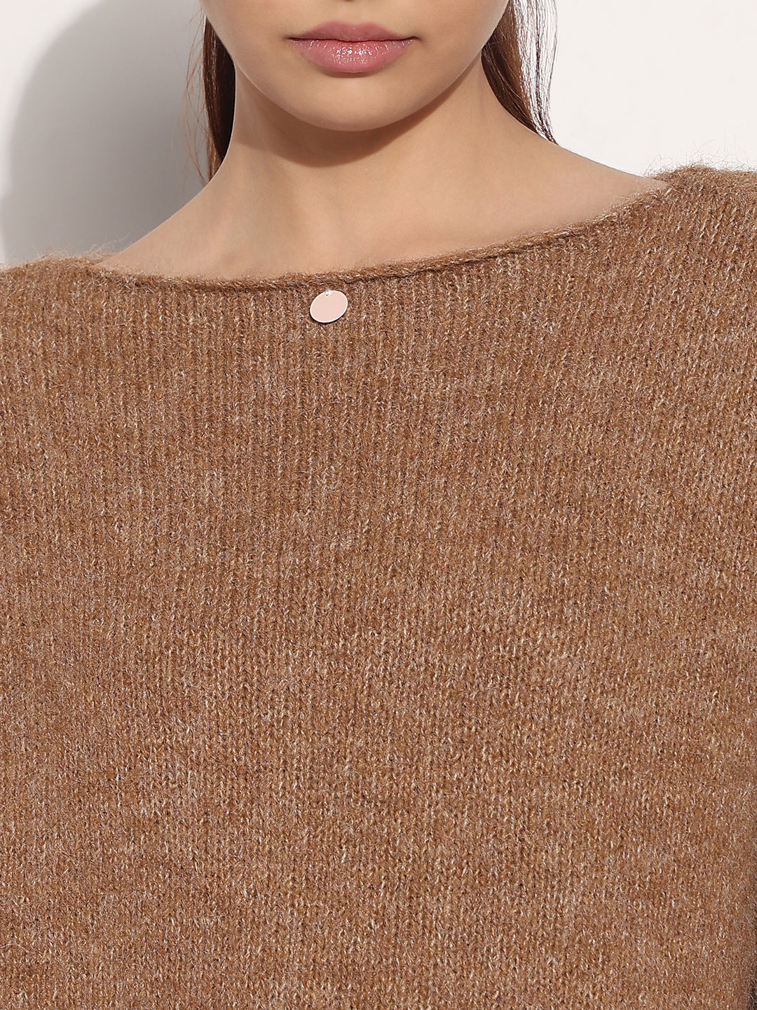 Women's Knitted Brown Oversized Pullover Top