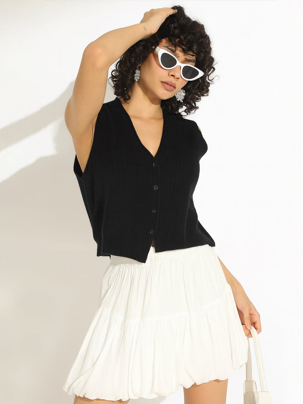 Women's Black Ribbed Sleeveless Vest Top