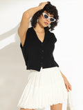 Women's Black Ribbed Sleeveless Vest Top