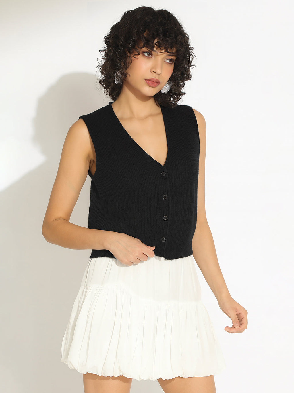 Women's Black Ribbed Sleeveless Vest Top