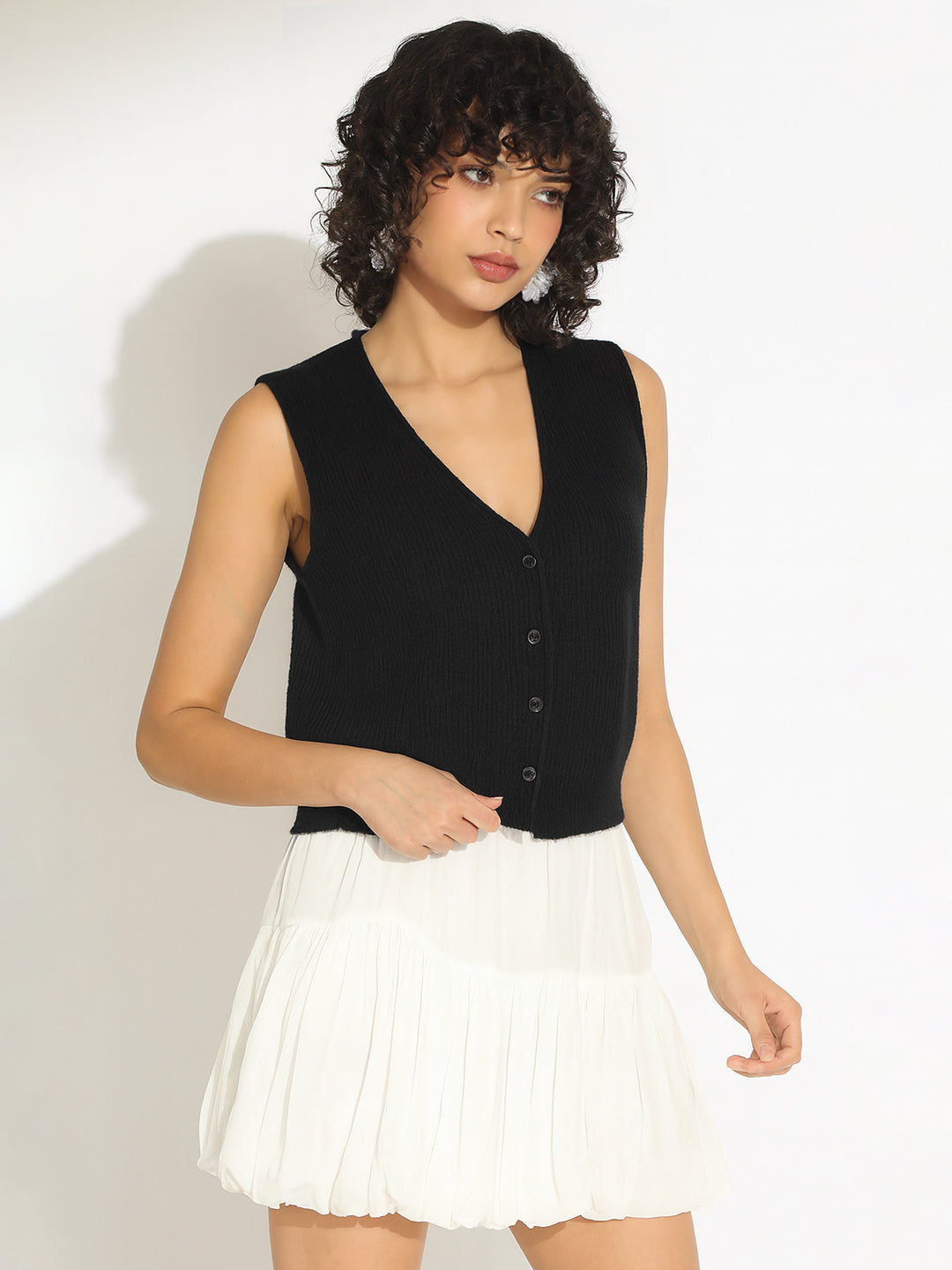 Women's Black Ribbed Sleeveless Vest Top