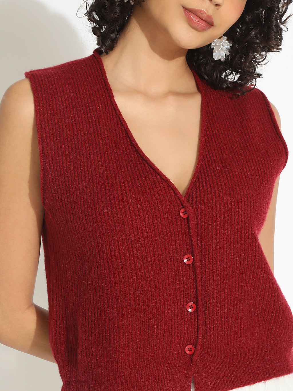 Women's Red Ribbed Vest Top