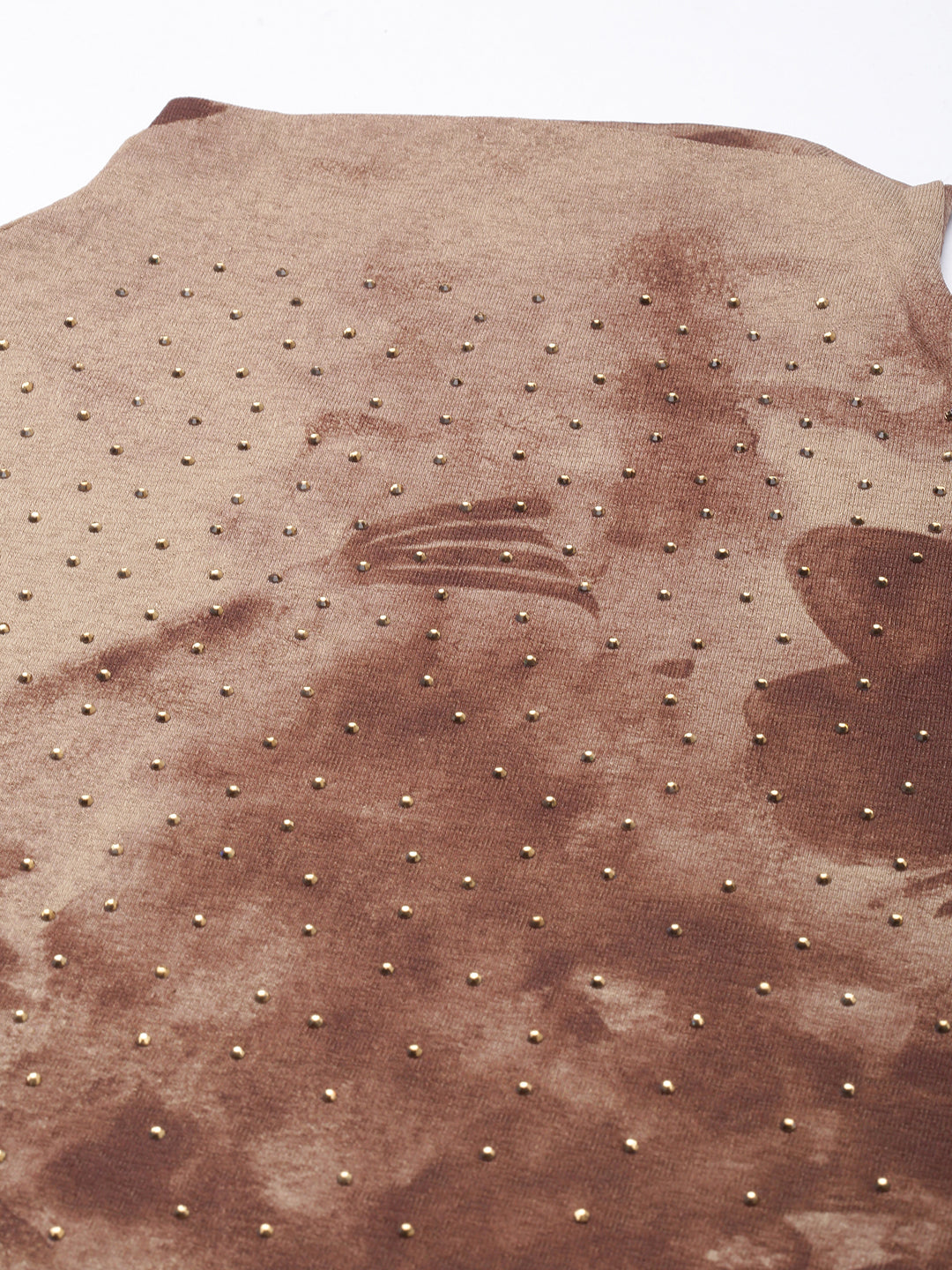 Women's Brown Abstract Printed High Neck Fitted Top