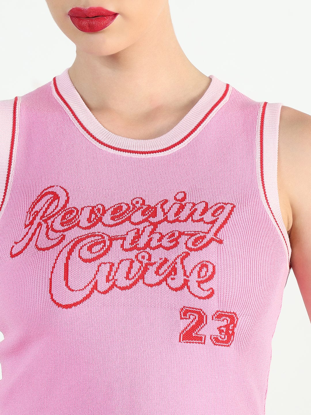 Women's Ribbed Typography Pink Crop Top