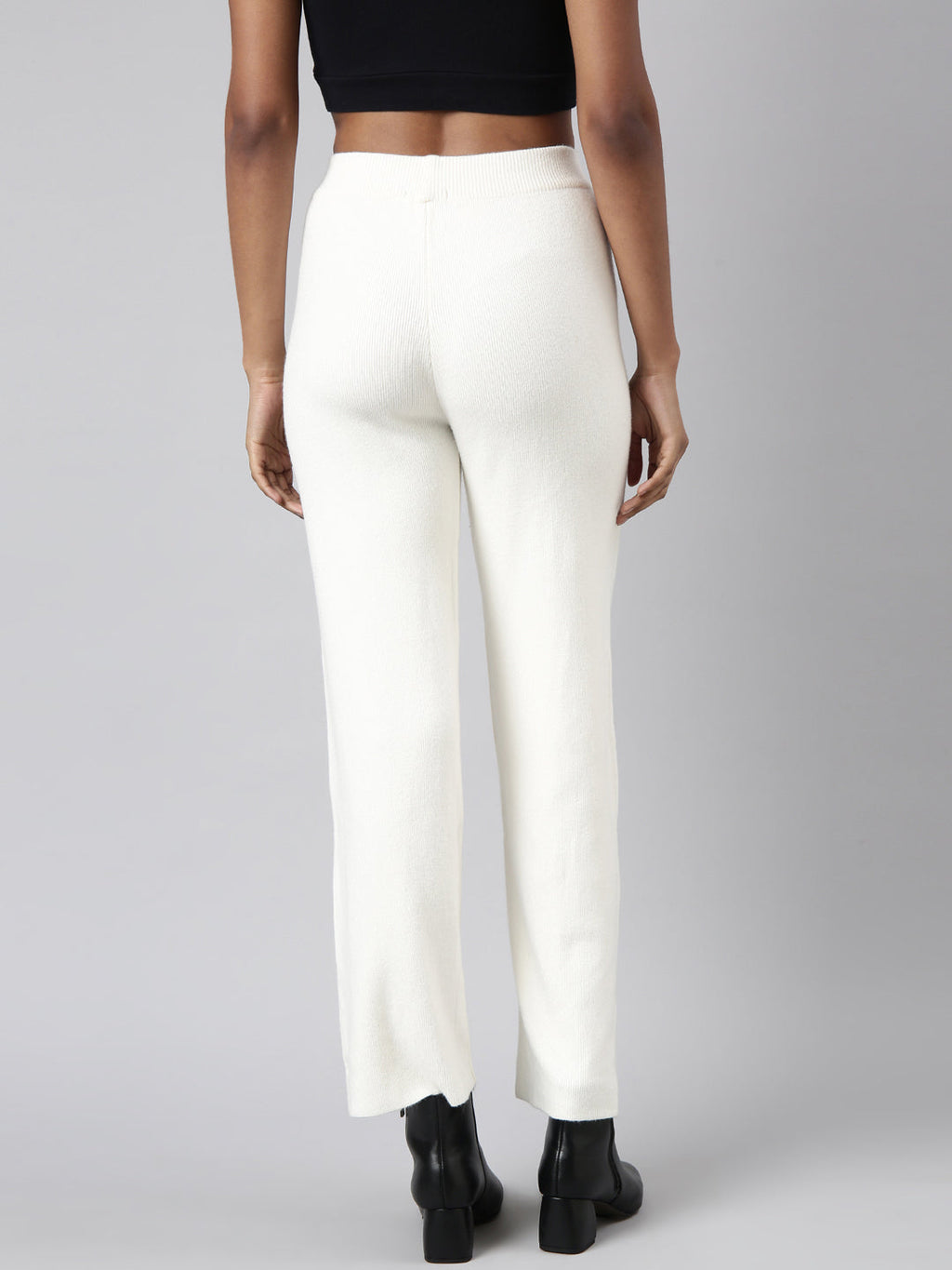 Women's Cream Comfort Straight Fit Parallel Trousers